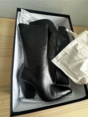 Massimo Dutti Limited Edition Black Leather Pointed Toe Boots EU 40